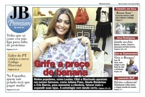 Juliana na primeira página do cadrno B no Jornal do Brasil